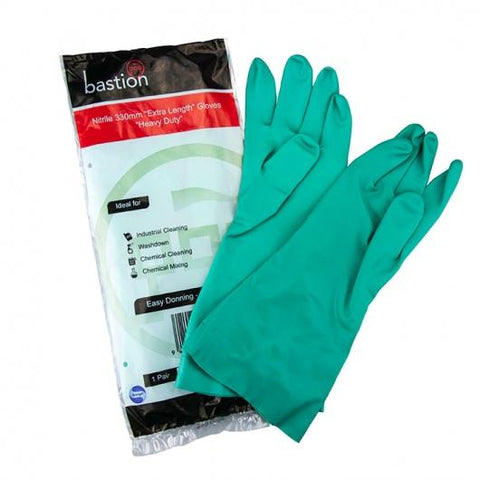 Bastion Nitrile Green Flocklined Large Gloves 330mm Cuff